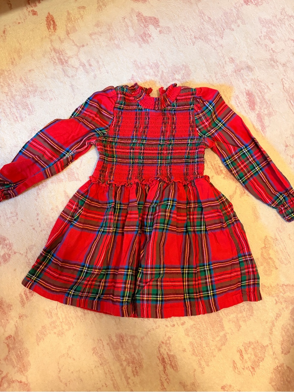 wonder nation Red Plaid Smocked Long-Sleeve Dress